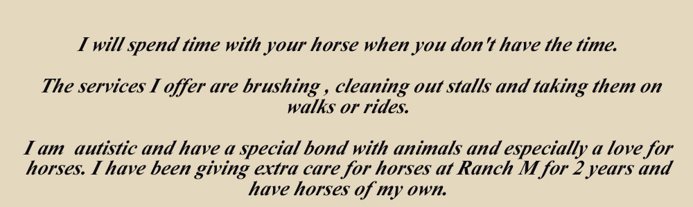 horse care, horseback riding, horse brushing, 
          horse walking and horse stall cleaning in Kalispell, Montana